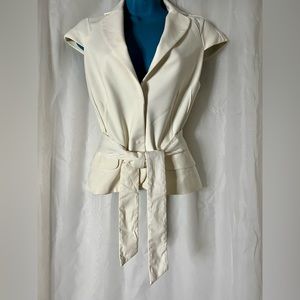 bebe White/Cream Suit Blazer w/ Waist Sash, Pockets, Front Button Closure